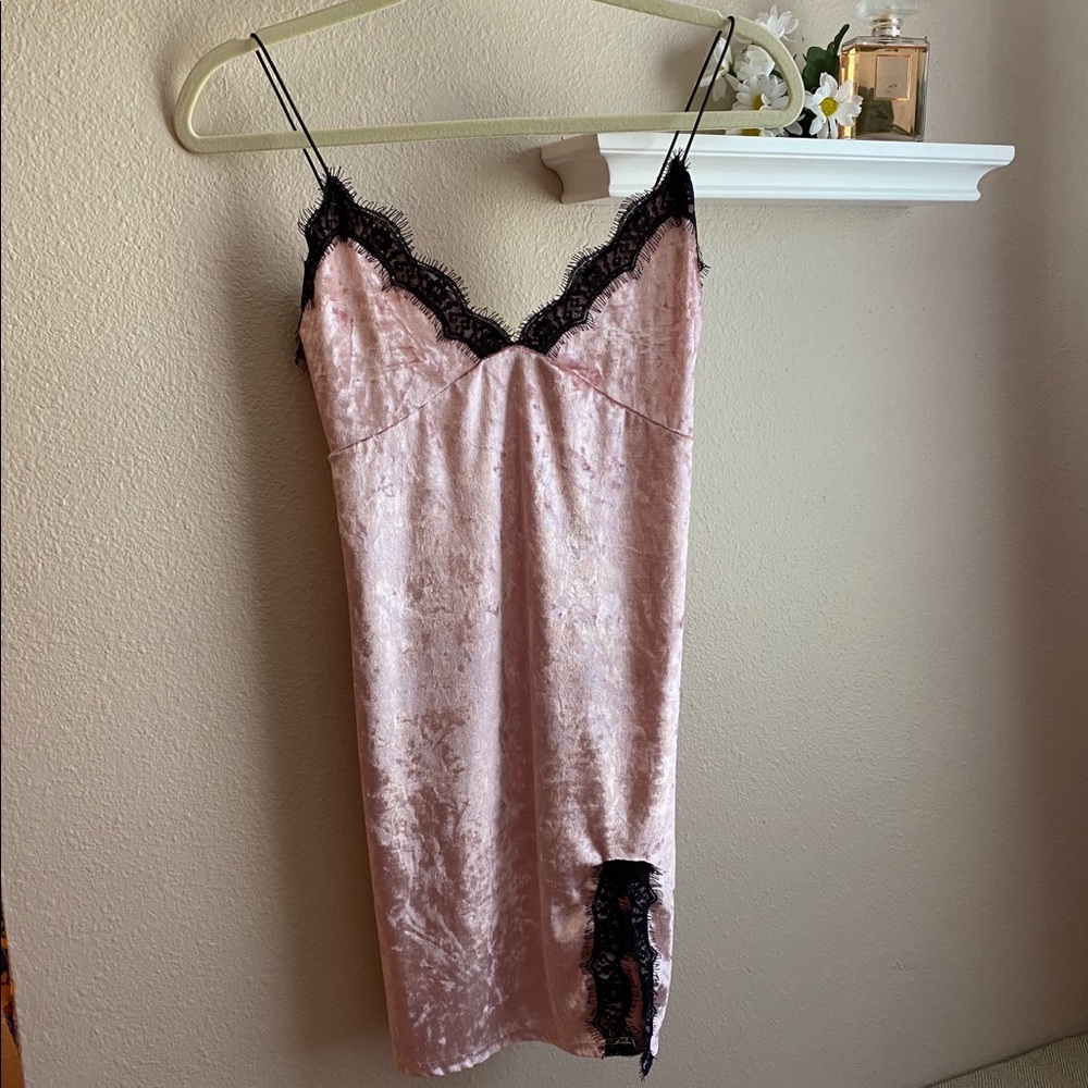 Baby Pink Crushed Velvet Slip Dress